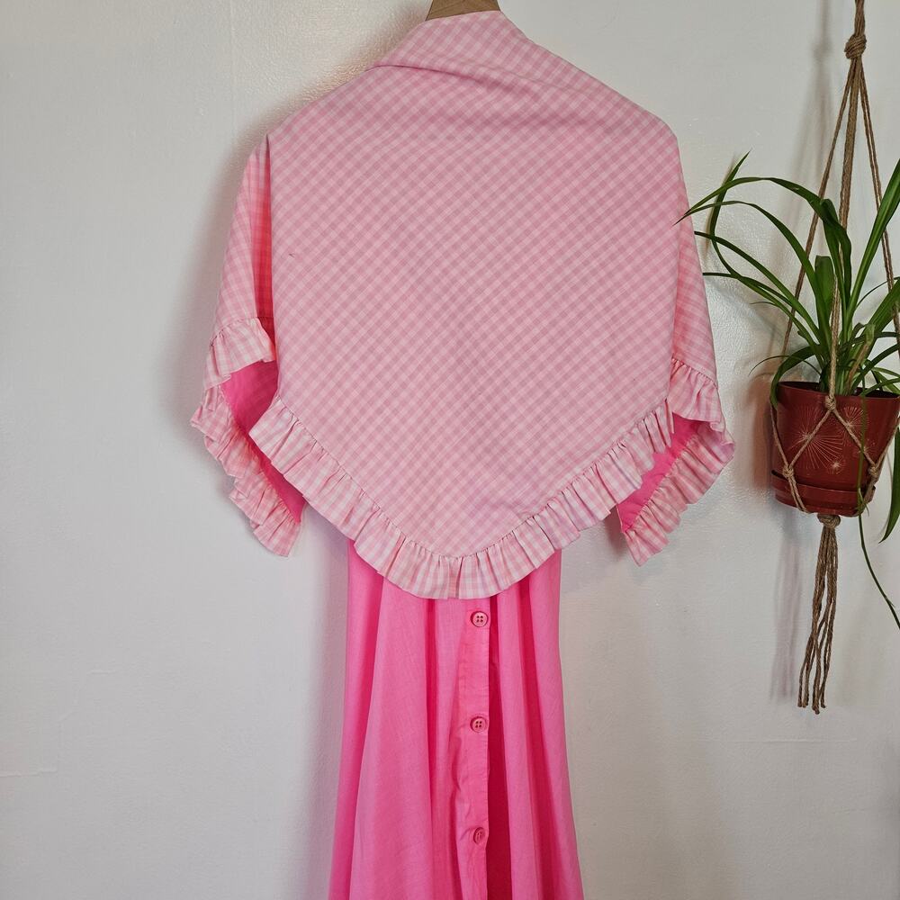 Vintage Handmade Dress & Shawl M? L? Pink Gingham‎ Midi - Picture 4 of 14